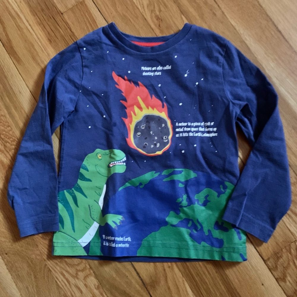 Mini Boden 2-3Y Graphic Educational Meteor/Dinosaur Long Sleeve Shirt